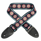 XTR Mandala Art Series guitar strap in purple and black with intricate mandala design, adjustable for comfortable playing.