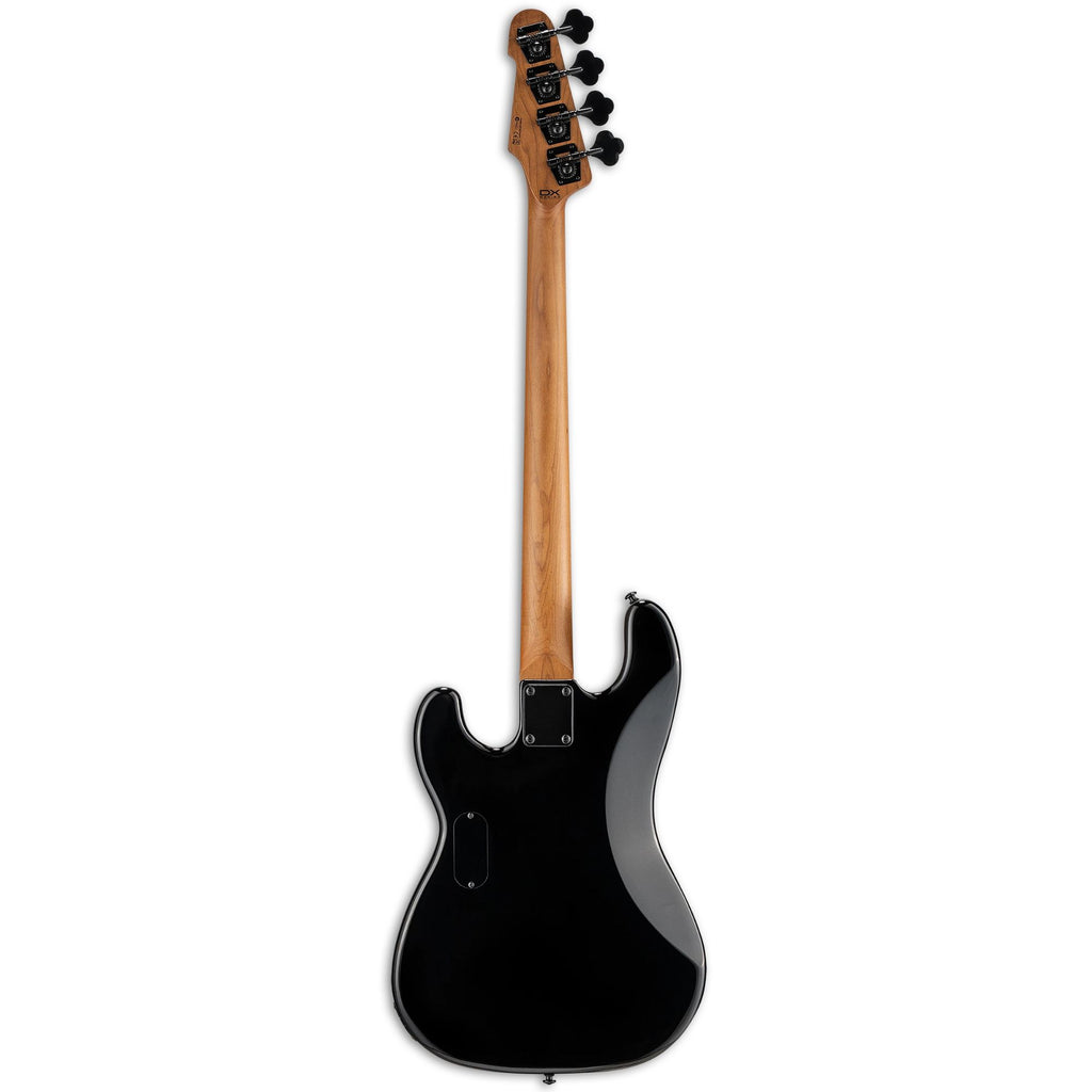 ESP LTD Surveyor 204 bass guitar in red burst finish, showing the sleek body and four-string design.