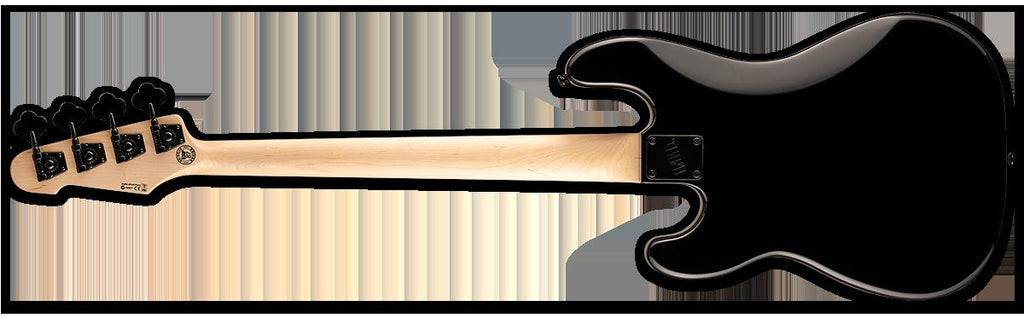 ESP LTD Surveyor 1987 reissue black bass guitar with sleek body and four strings, shown from a close-up angle.