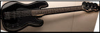 ESP LTD Surveyor 1987 reissue black bass guitar with sleek body and four strings, shown from the front angle.