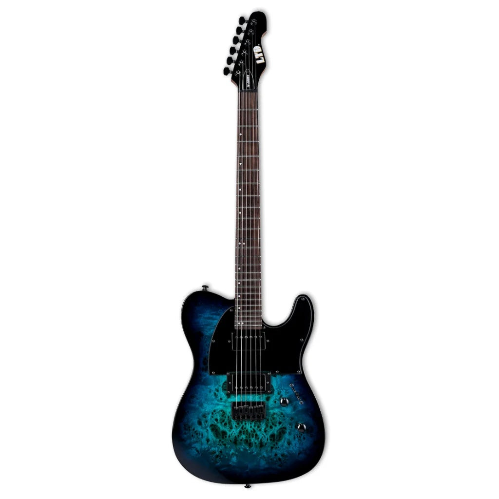 ESP LTD TE-200DXBLB electric guitar in blue burst finish with a solid body and double-cutaway design, shown from the front.