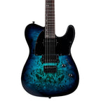 ESP LTD TE-200DXBLB electric guitar in blue burst finish with a sleek body and chrome hardware, showcasing its stylish design.