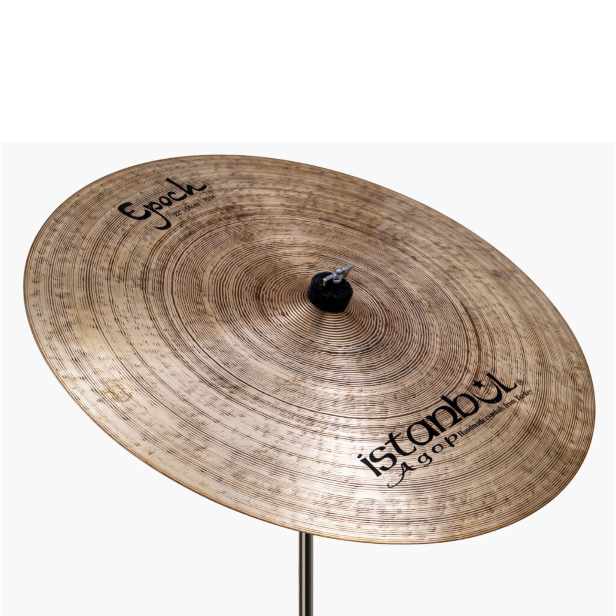 Istanbul Agop Lenny White Signature Epoch Ride cymbal with a polished finish and traditional hammering, designed for versatile drumming.