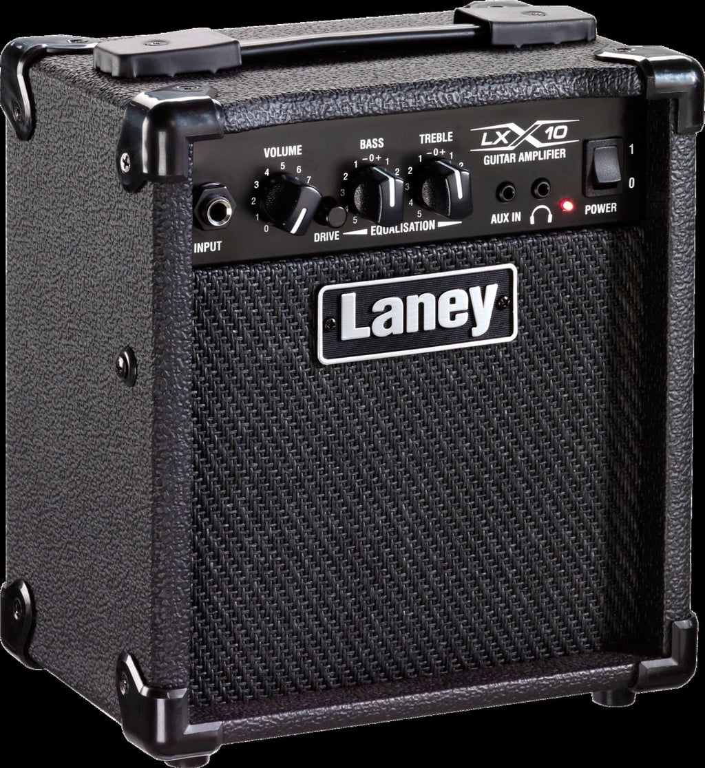 Laney LX10 electric guitar amplifier with 5-inch speaker, compact black 10-watt combo for practice and small performances.