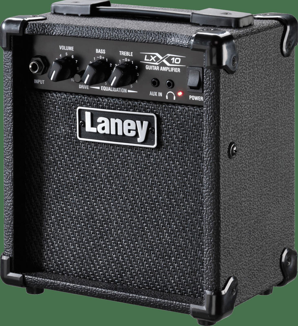 Laney LX10 electric guitar combo amplifier with black finish and 5-inch speaker, 10-watt bass amplifier.