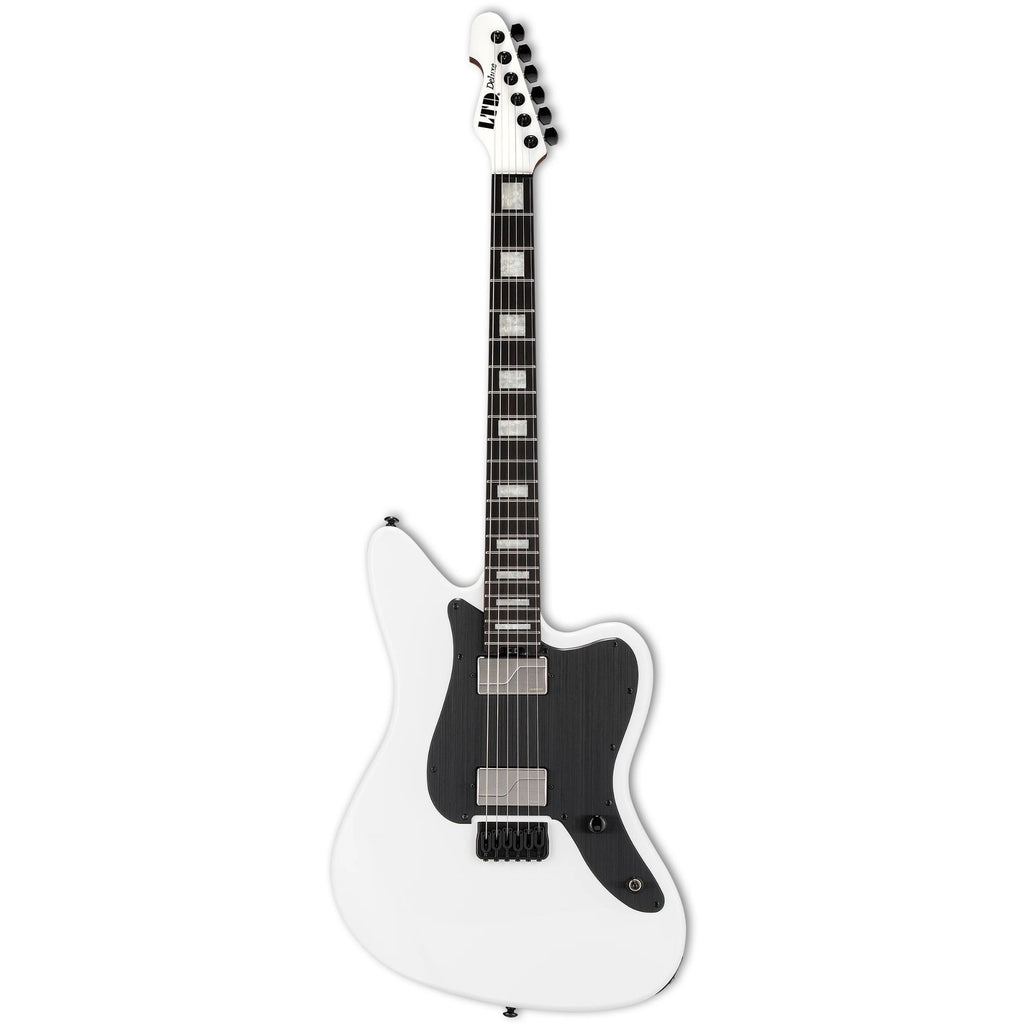 ESP LTD XJ 2 HT electric guitar in snow white finish with sleek body and six strings, showcasing a modern design.