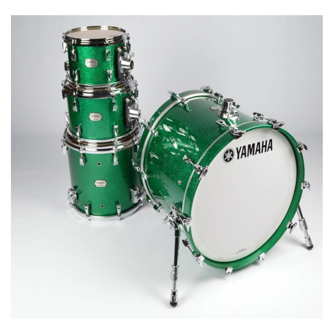 Yamaha Absolute Hybrid Maple 5-Piece Euro Drum Kit with Snare Drum, TH945B and HW880 Hardware Set - Jade Green Sparkle