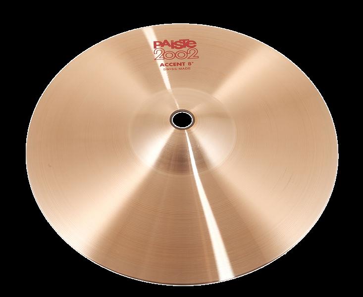 Paiste 08-inch 2002 Accent single cymbal showing shiny metal surface and branding logo.