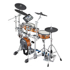 Yamaha DTX10K electronic drum kit with real wood shells and silicon TCS pads, showcasing drum components and hardware.