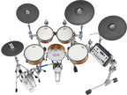 Yamaha DTX10K electronic drum kit with real wood shells and silicon pads, showcasing drum modules and cymbals.