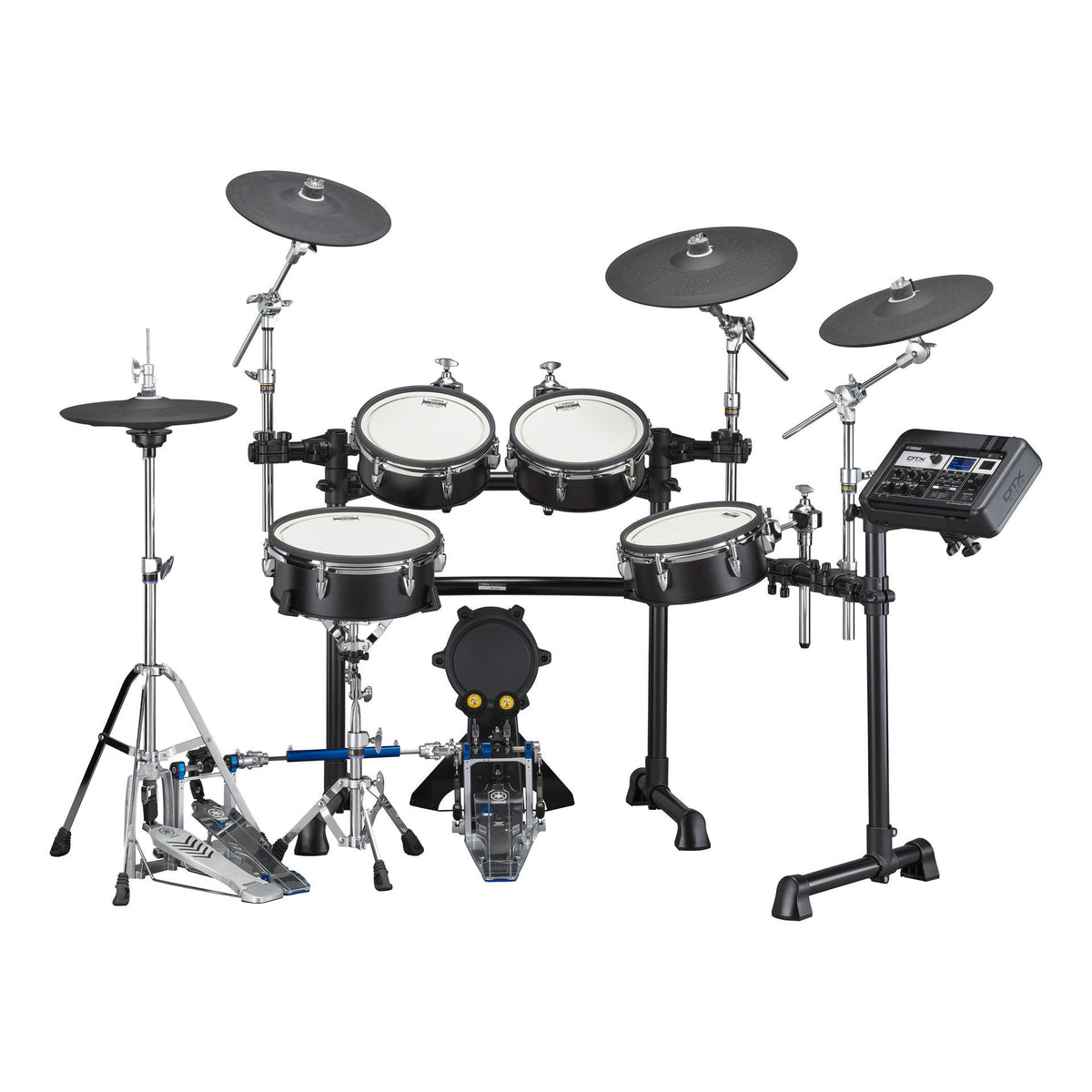 Yamaha DTX8K electronic drum kit in black forest with silicon pads, compact and modern design for versatile drumming practice.