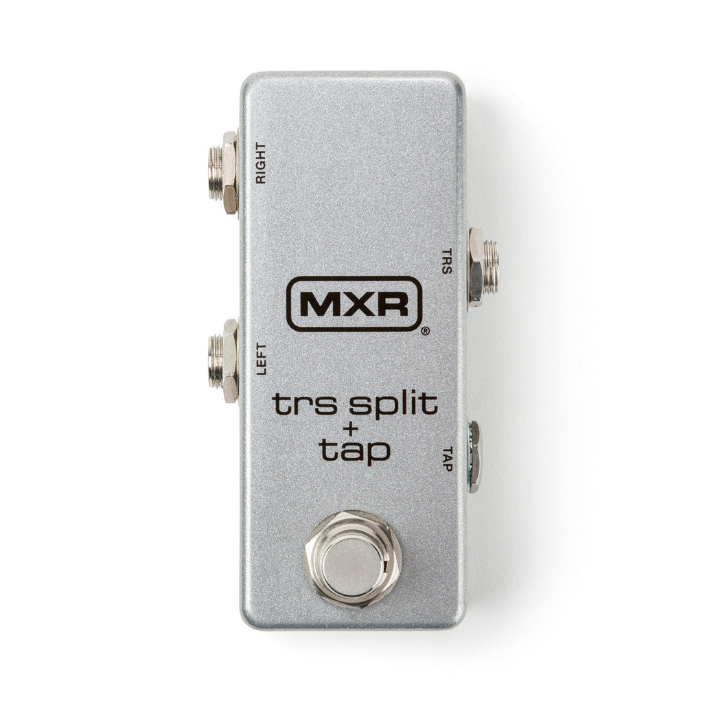 MXR TRS Split + Tap Footswitch for guitar GMI, showing the compact black footswitch with labeled controls and connection ports.