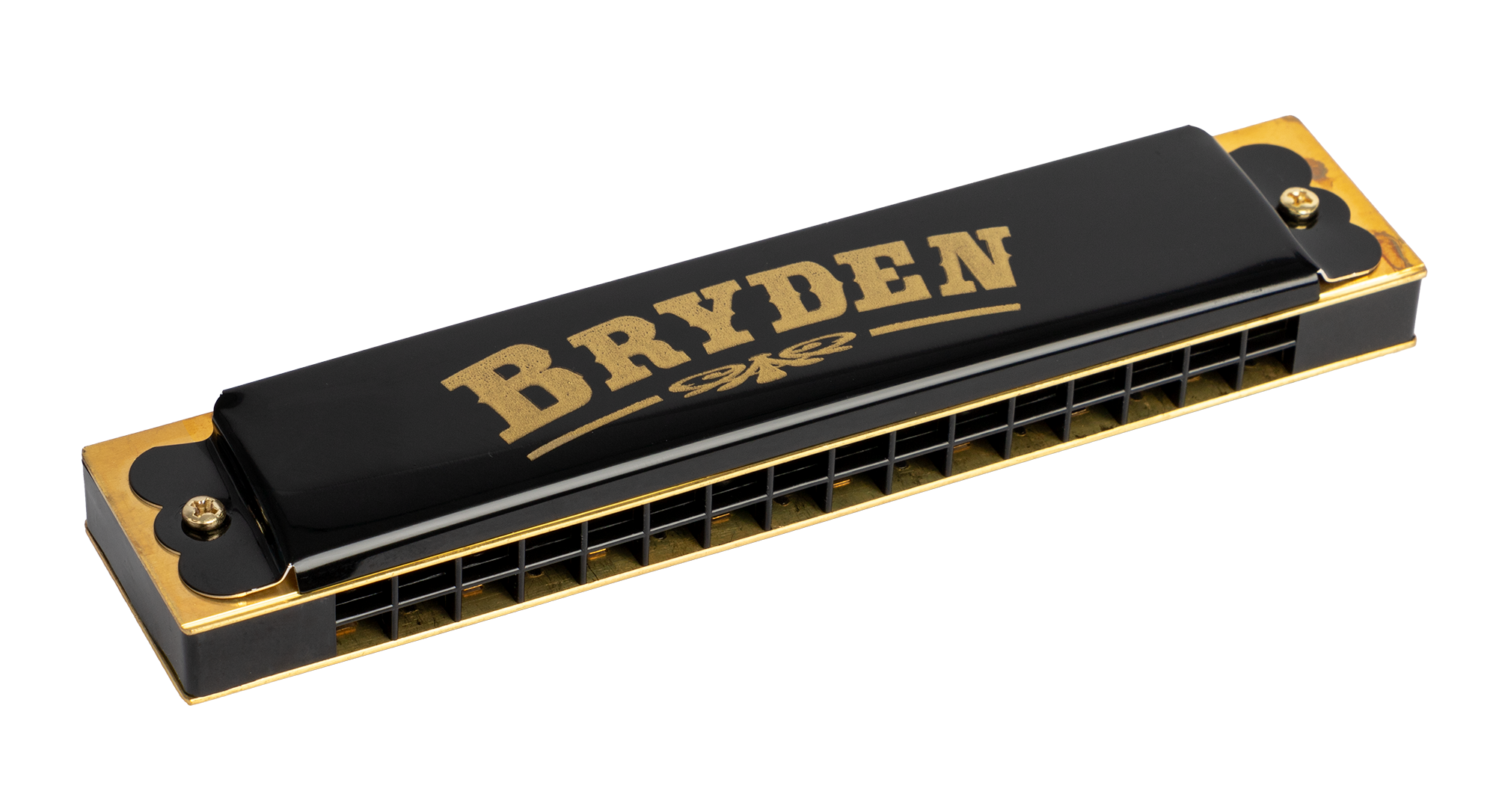 Bryden 16-hole harmonica guitar GMI in silver with metal cover plates, showing the harmonica's front and hole layout.