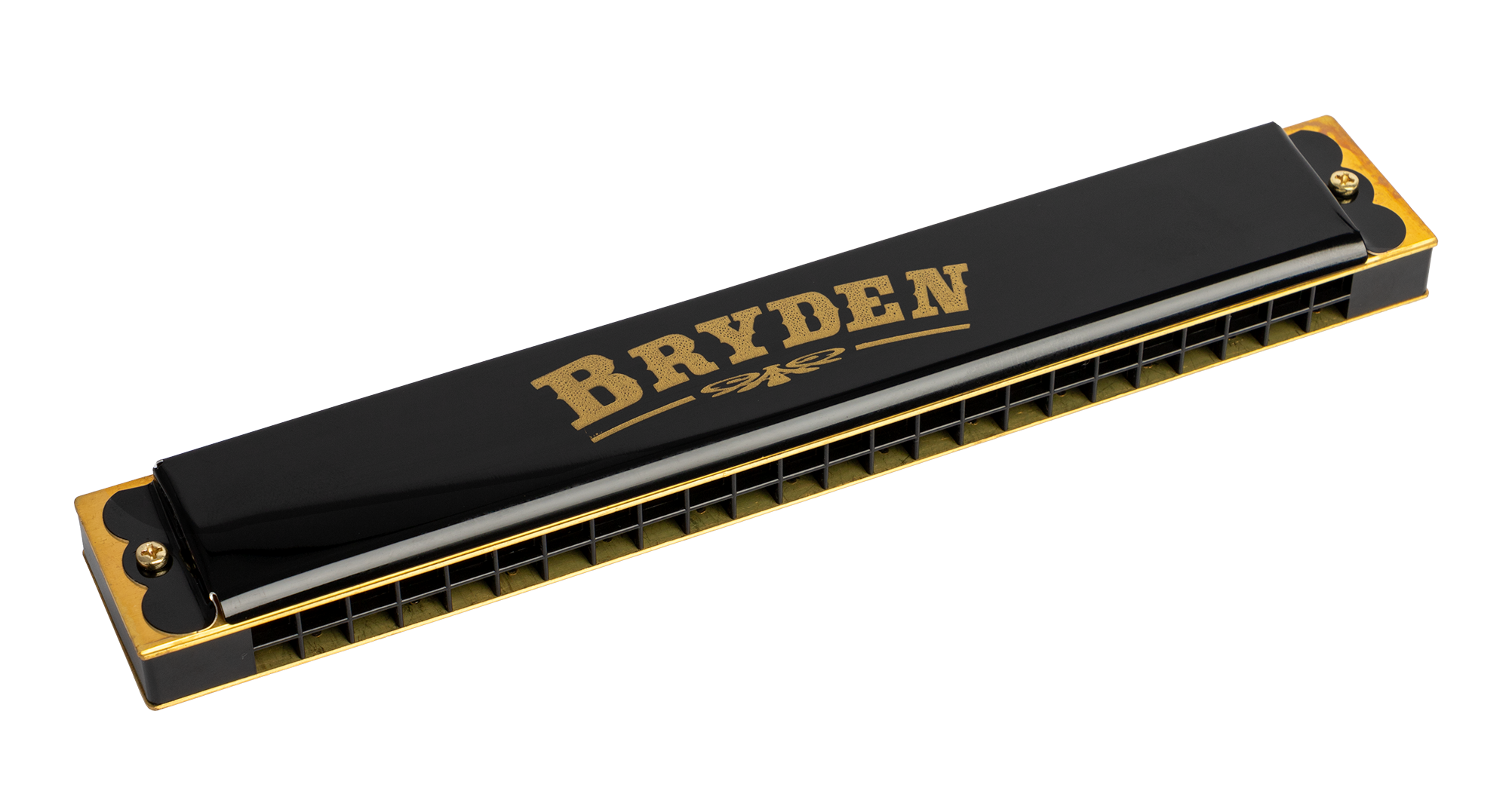Bryden 24-hole GMI harmonica with metal cover plates and wooden comb, ideal for guitar and blues music performances.