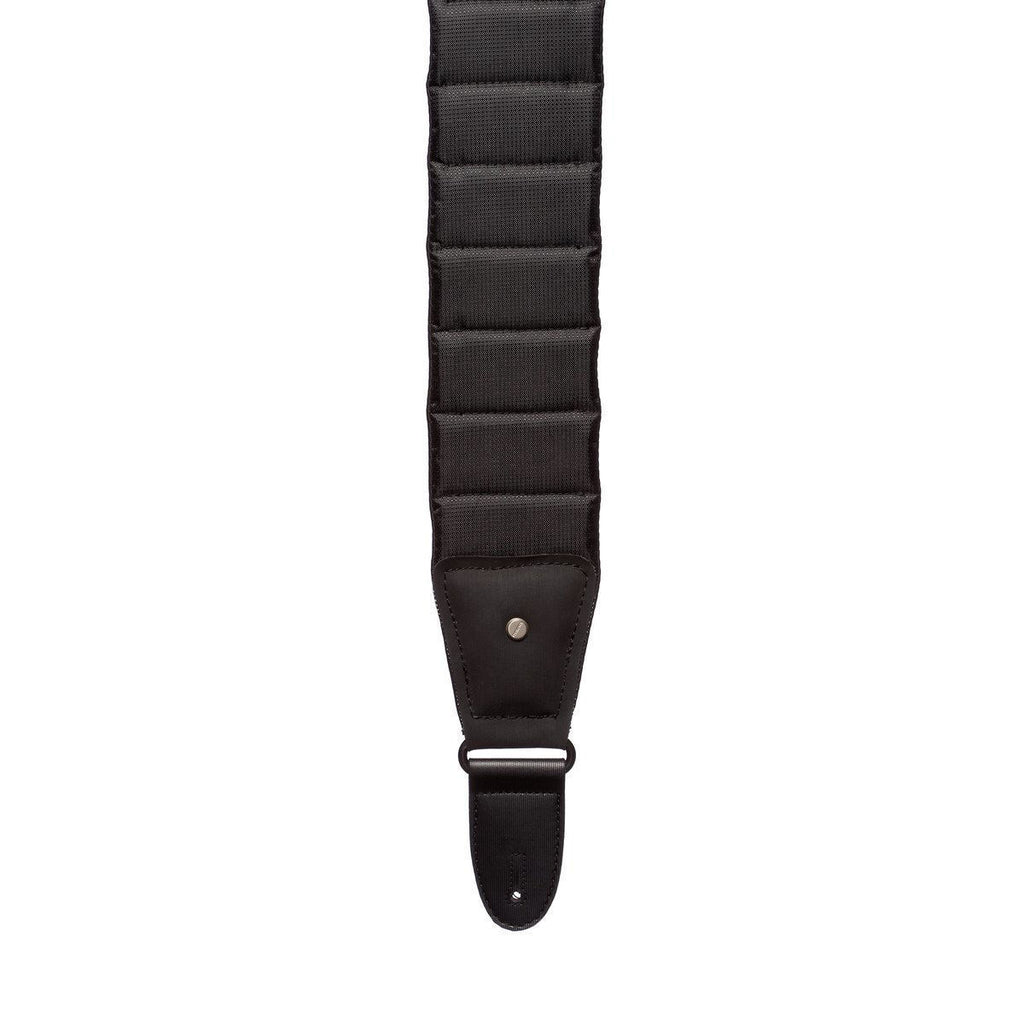 Mono M80 Betty guitar strap in long jet black leather, featuring adjustable design and padded comfort for secure instrument support.