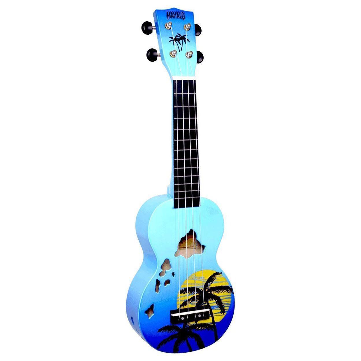 Mahalo Designer Hawaian Palm Tree Ukulele Blue Burst