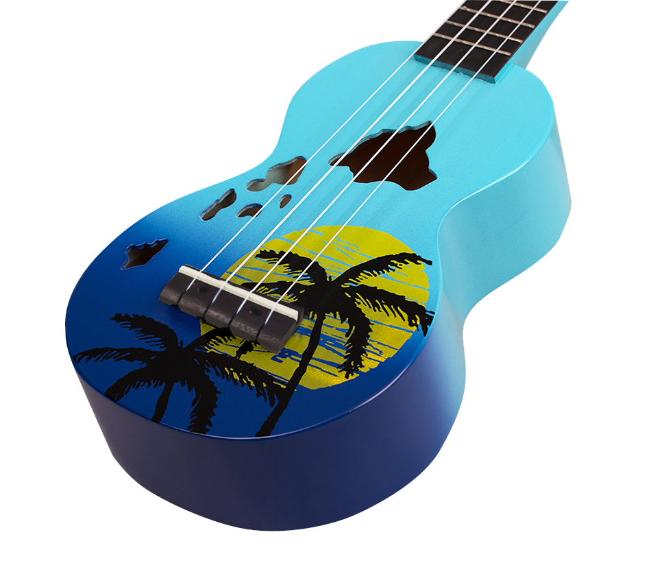 Mahalo Designer Hawaian Palm Tree Ukulele Blue Burst