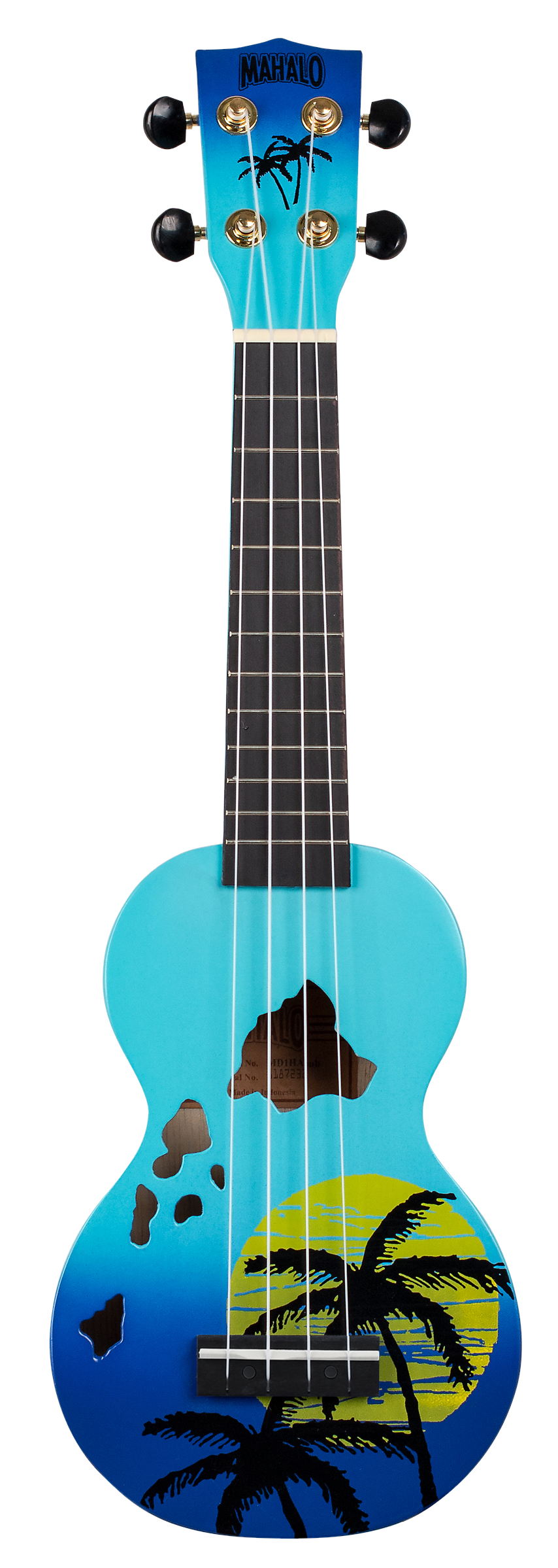 Mahalo Designer Hawaian Palm Tree Ukulele Blue Burst