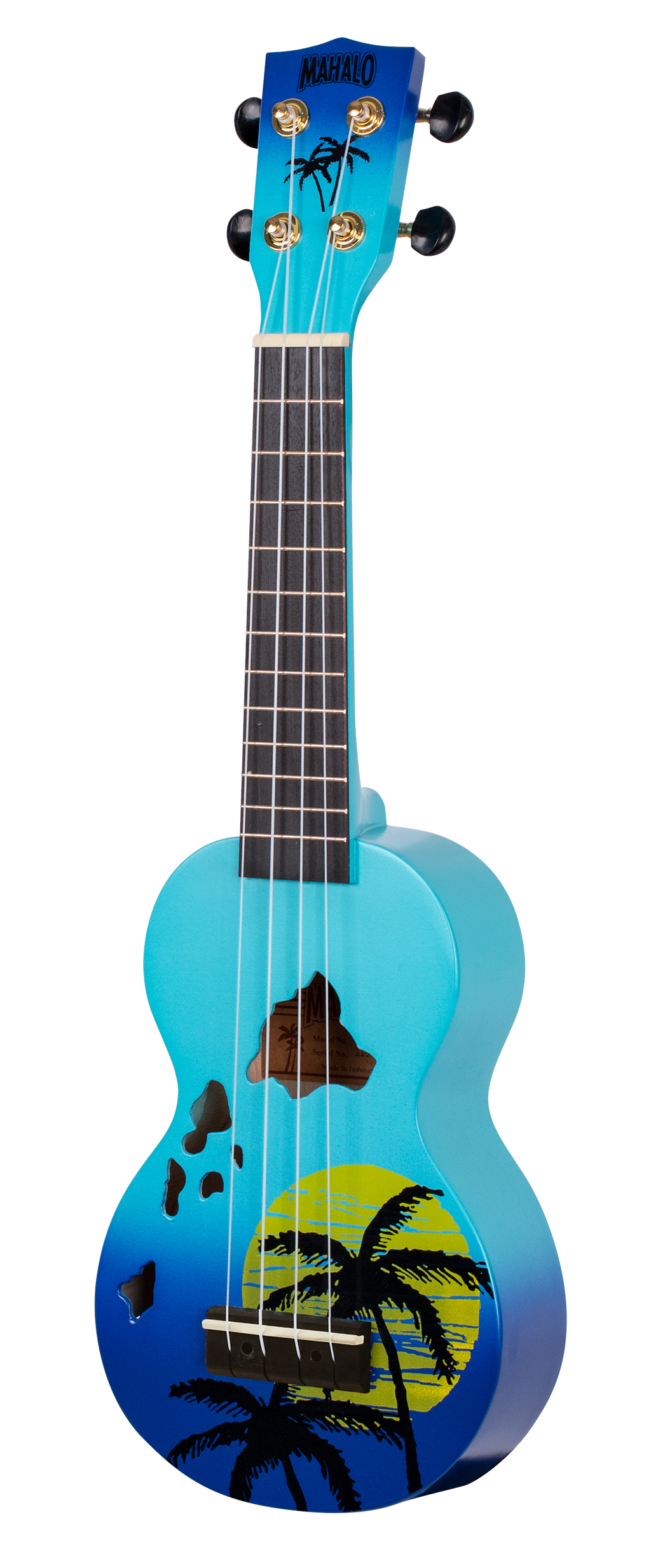 Mahalo Designer Hawaian Palm Tree Ukulele Blue Burst