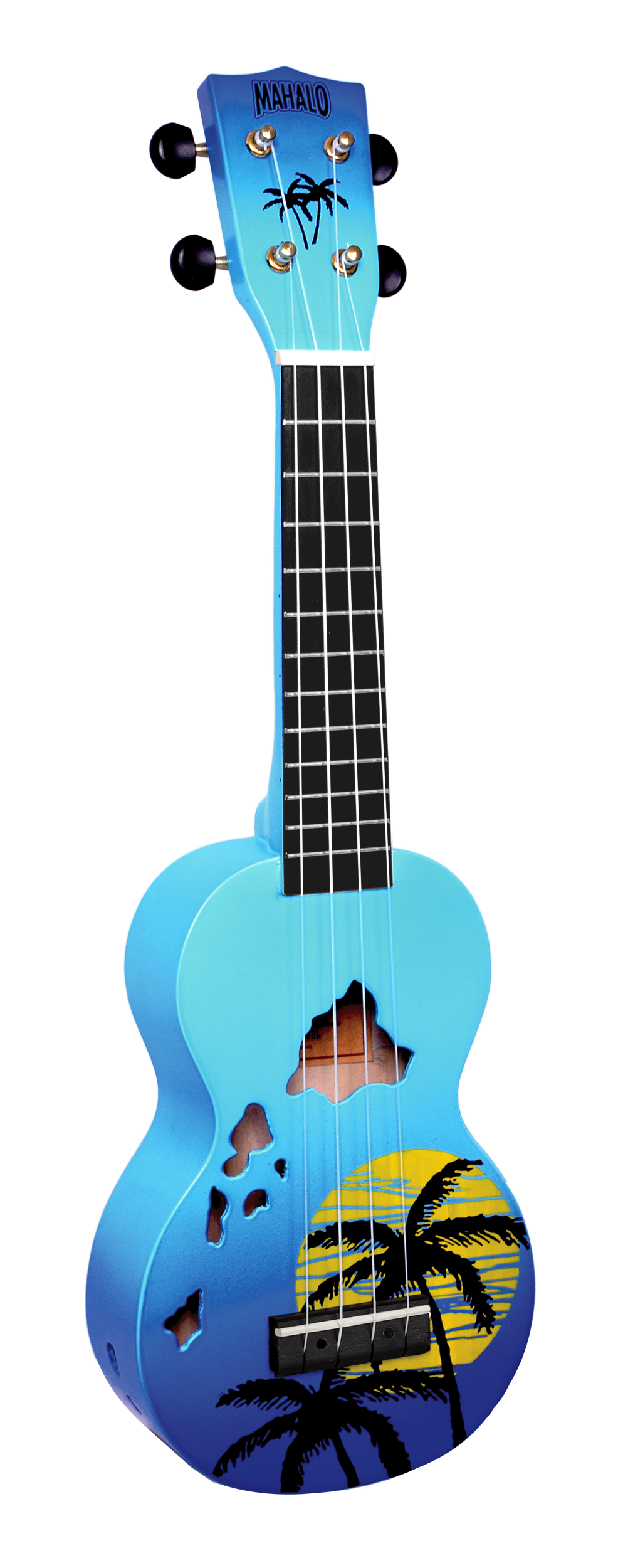 Mahalo Designer Hawaian Palm Tree Ukulele Blue Burst
