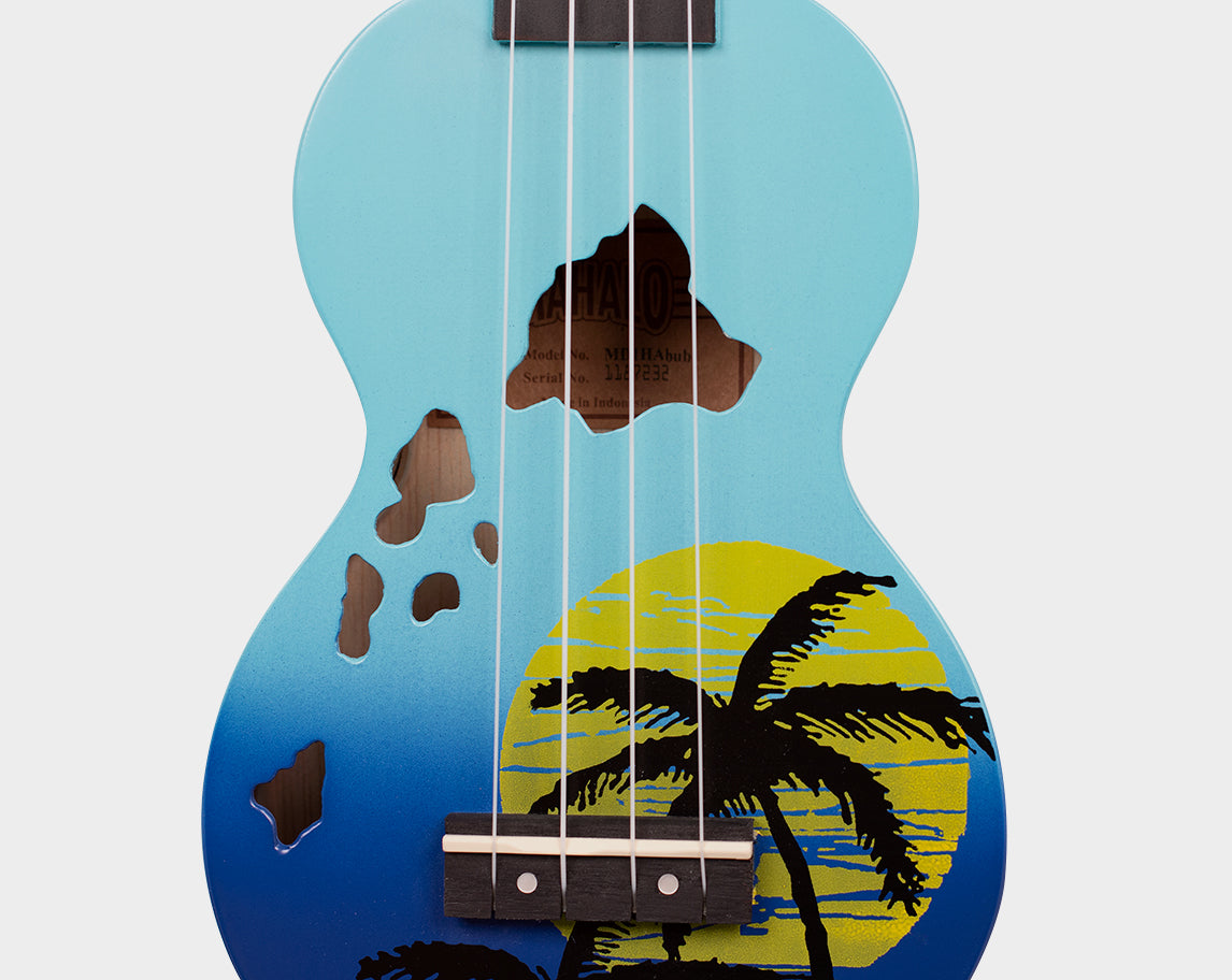Mahalo Designer Hawaian Palm Tree Ukulele Blue Burst