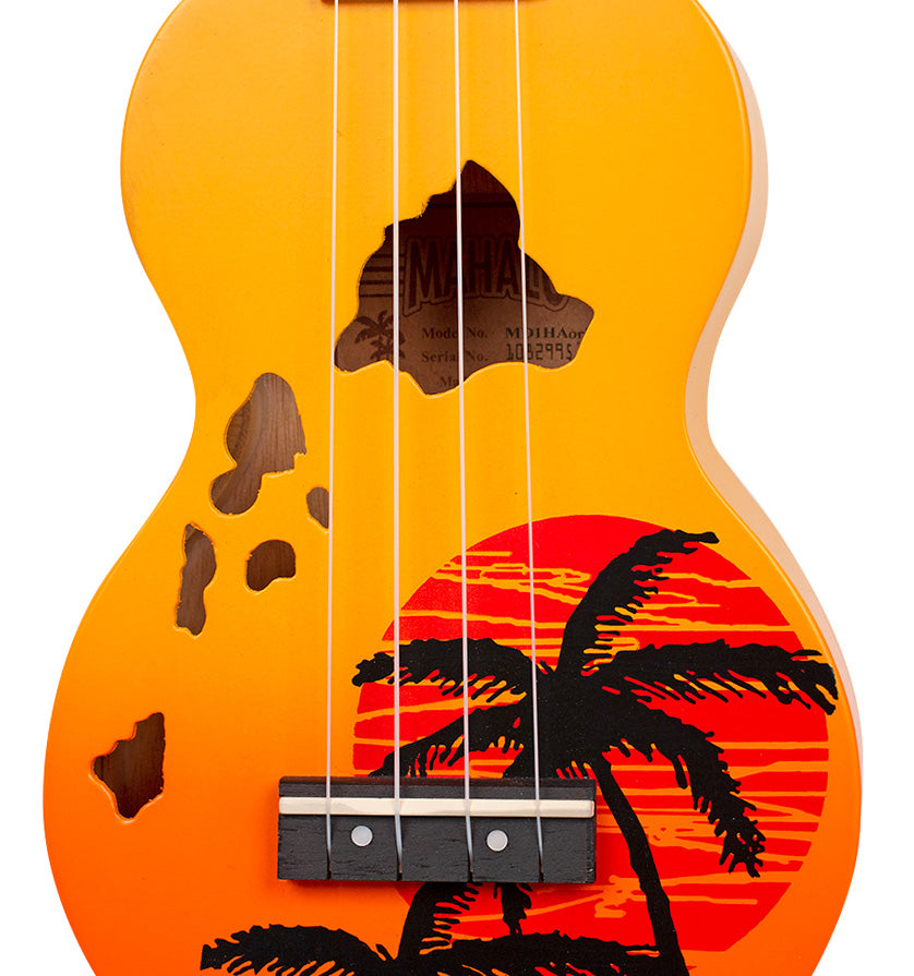 Mahalo Designer Hawaiian Palm Tree Ukulele - Orange Burst