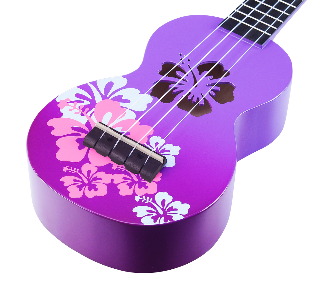 Mahalo Designer Hibiscus Ukulele Purple Burst