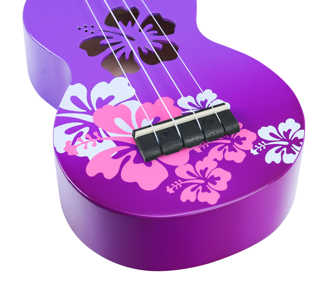 Mahalo Designer Hibiscus Ukulele Purple Burst