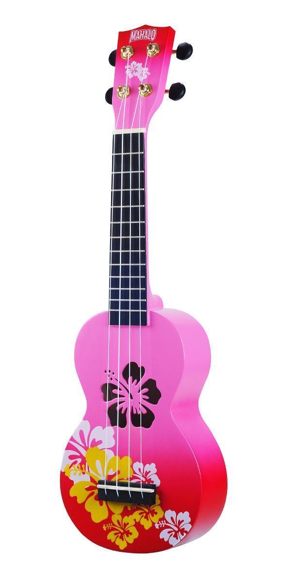 Mahalo MD1HBRDB Designer Hibiscus Soprano Ukulele in Pink Burst