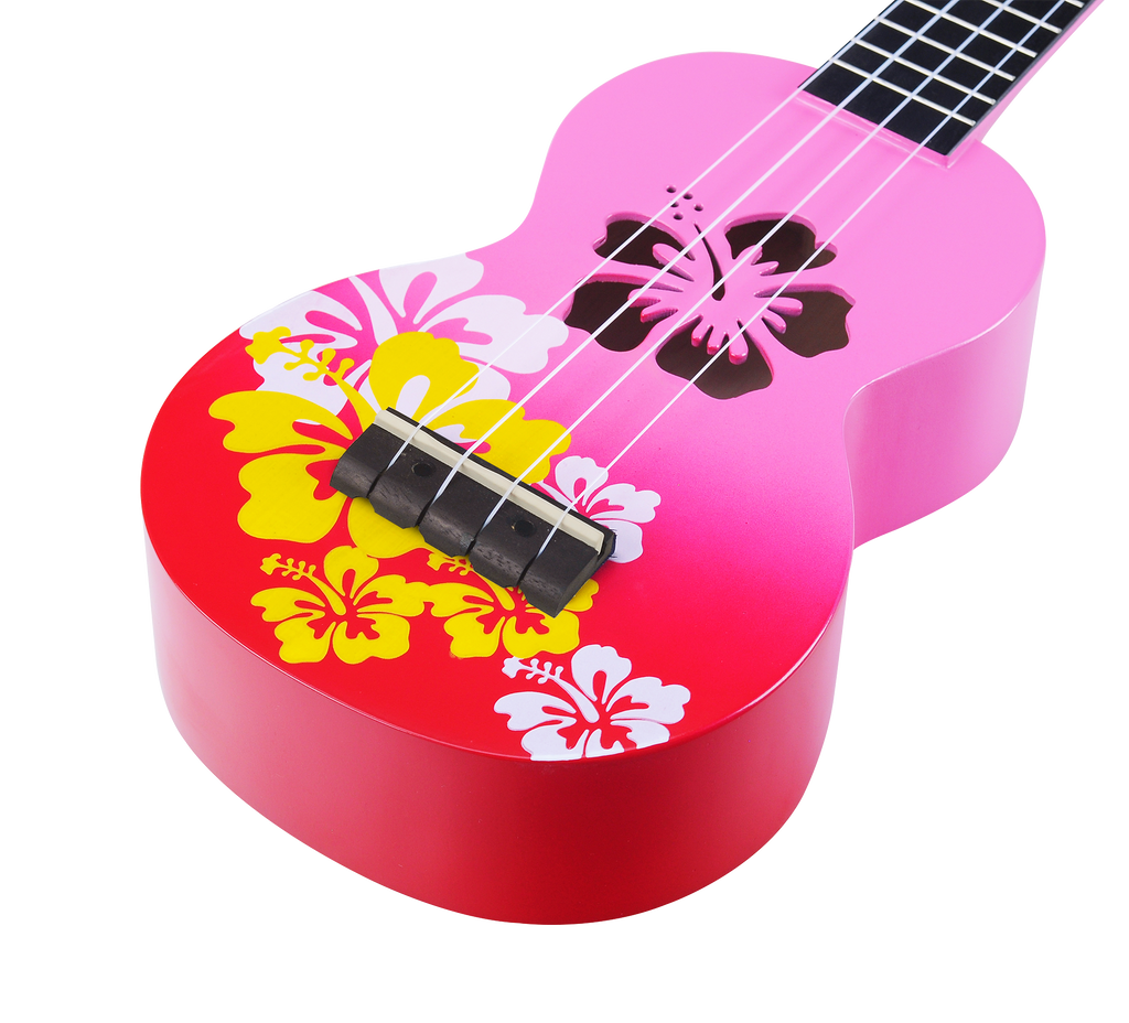 Mahalo MD1HBRDB Designer Hibiscus Soprano Ukulele in Pink Burst
