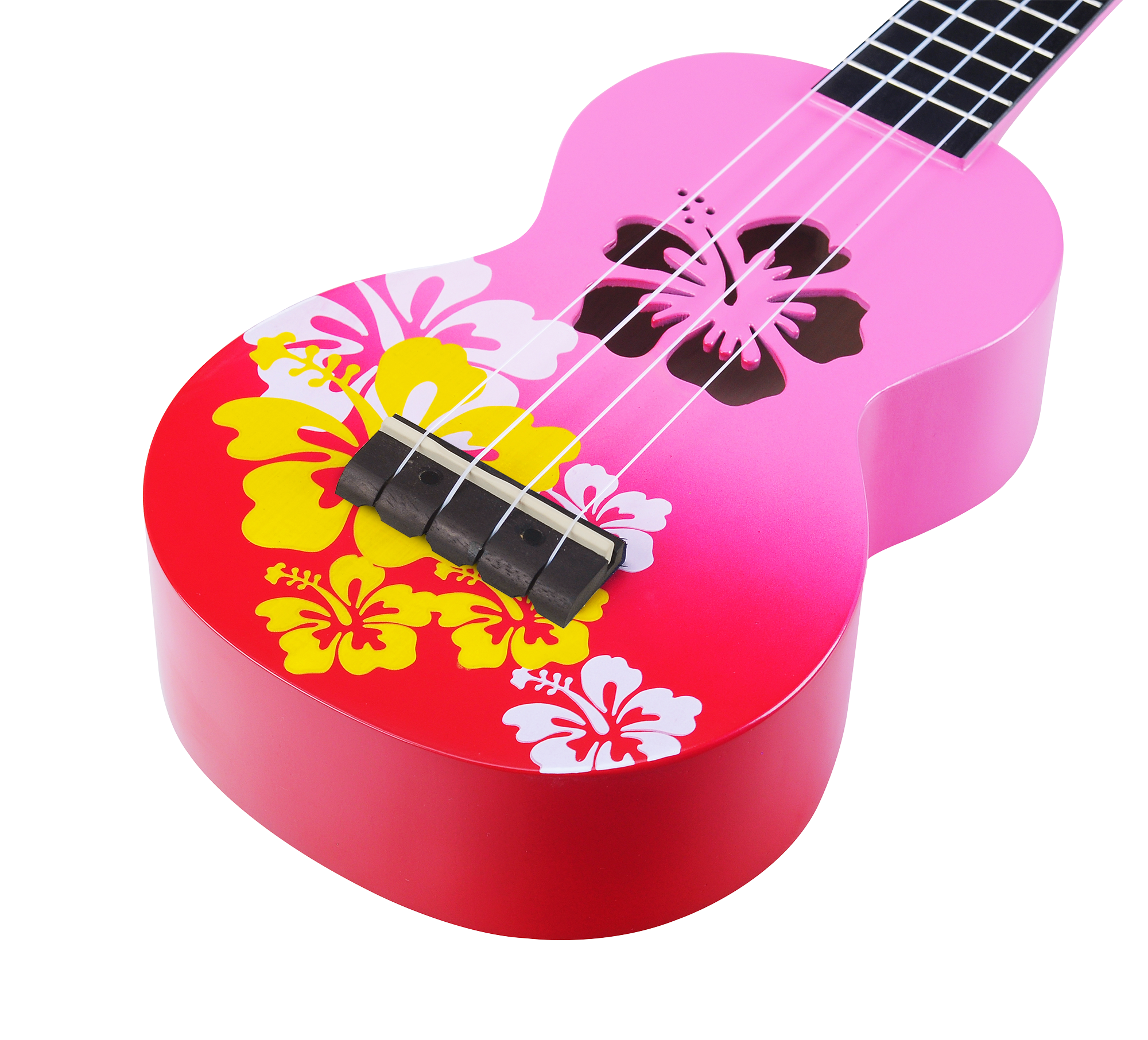 Mahalo MD1HBRDB Designer Hibiscus Soprano Ukulele in Pink Burst