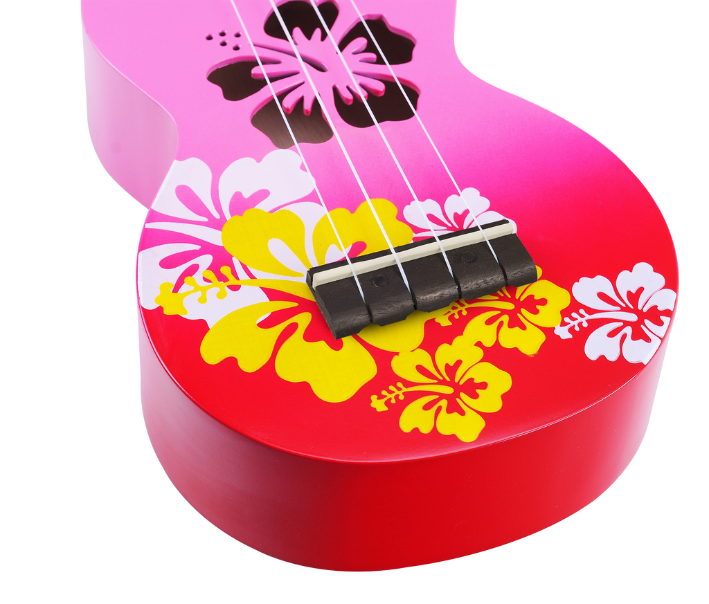 Mahalo MD1HBRDB Designer Hibiscus Soprano Ukulele in Pink Burst