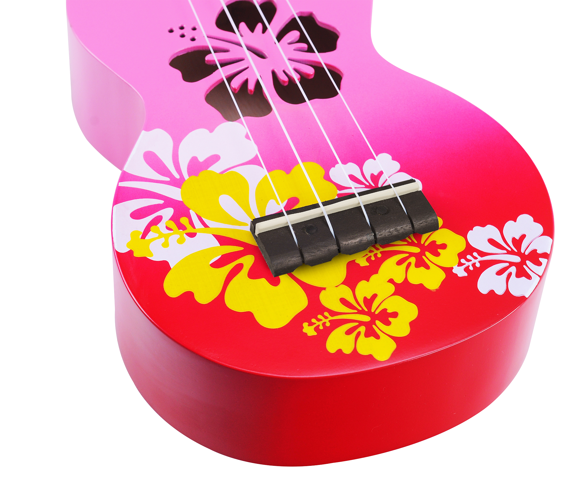 Mahalo MD1HBRDB Designer Hibiscus Soprano Ukulele in Pink Burst