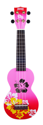 Mahalo MD1HBRDB Designer Hibiscus Soprano Ukulele in Pink Burst