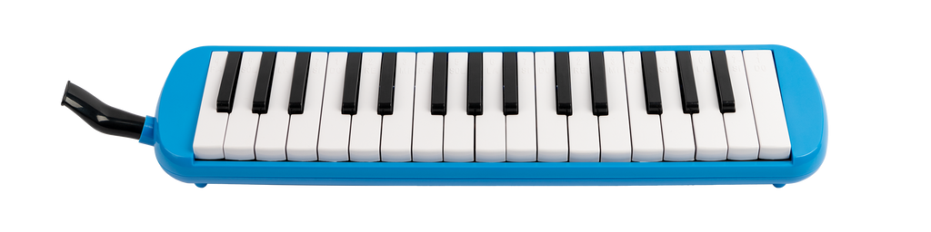 Mano Percussion Melodica 32-note F3-C6 blue, portable musical instrument with keys, designed for music players and enthusiasts.
