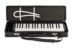 Black Mano Percussion Melodica with 37 keys, F3 to F6 range, shown with its carrying case.