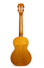 Mahalo Hano Series MH3 Tenor Ukulele in vintage natural finish, back view showing wood grain and tuning pegs.