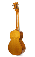 Back right view of Mahalo Hano Series MH3 Tenor Ukulele in vintage natural finish, showing the back and side of the ukulele.