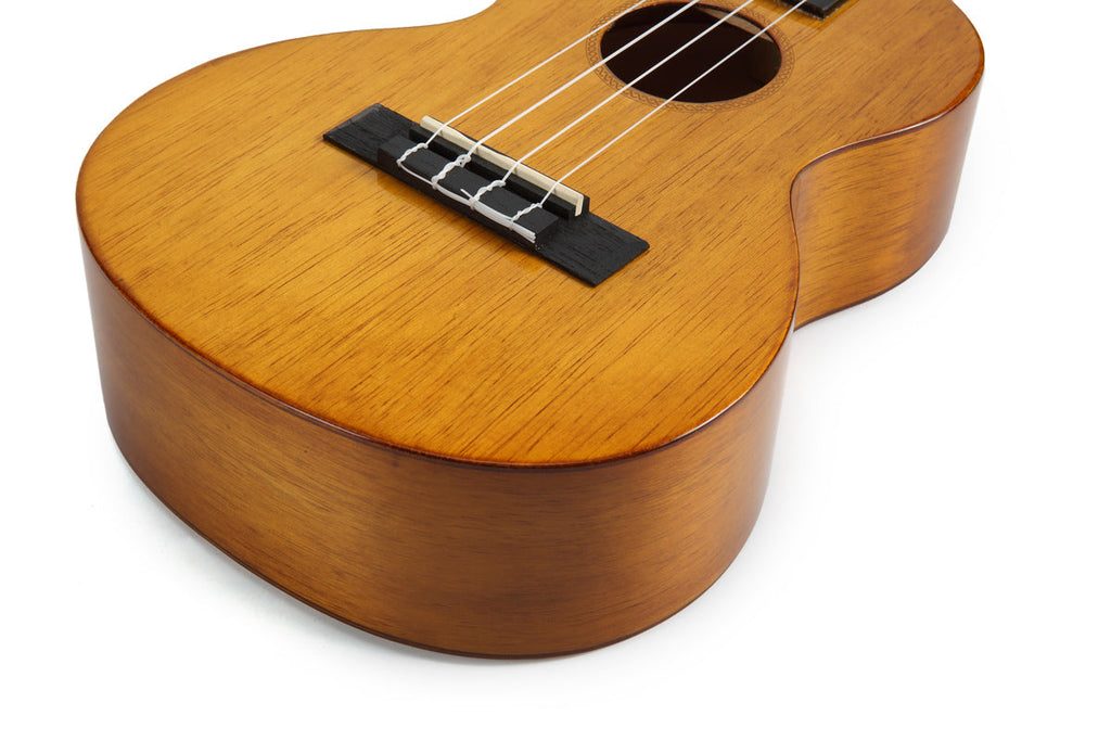 Mahalo Hano Series MH3 Tenor Ukulele in vintage natural wood finish, showing the body and wood grain details.