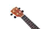 Mahalo MJ1TBR Java Series soprano ukulele headstock with tuning pegs and mahogany finish in brown.