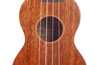 Mahalo MJ1TBR Java Series soprano ukulele in brown, showing the soundhole and wooden finish.