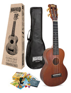 Mahalo MJ2TBRK Java Series Concert Ukulele with Essentials Accessory Pack in Transparent Brown