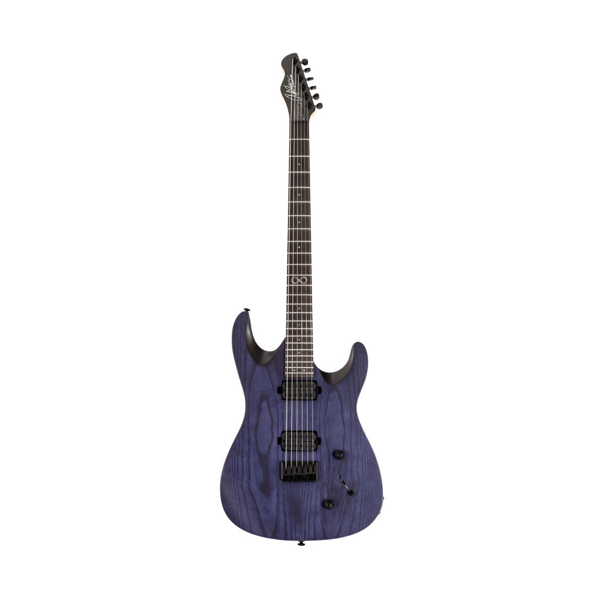 Chapman ML1 Modern electric guitar with a deep blue satin finish, featuring a sleek body and six strings on a natural wood fretboard.