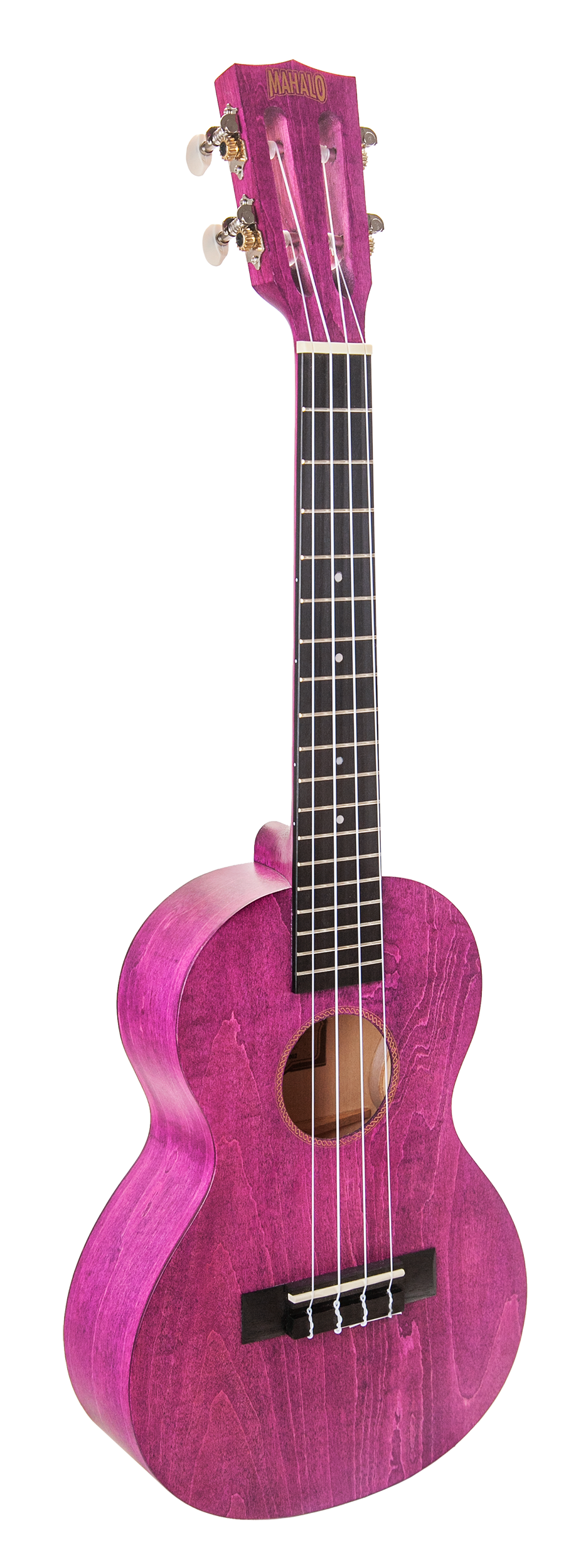 Mahalo Island Series Tenor Ukulele in Berry Crush, showcasing its vibrant color and wooden body on a white background.