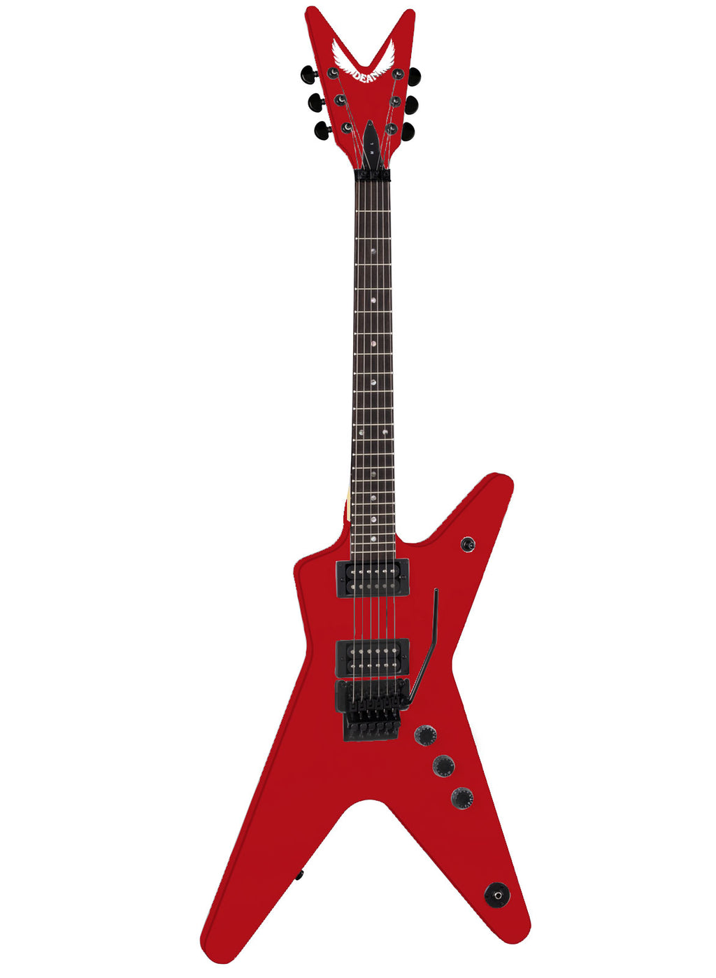 Dean MLX Classic Red electric guitar with a sleek red finish, showcasing its solid body and dual humbucker pickups.