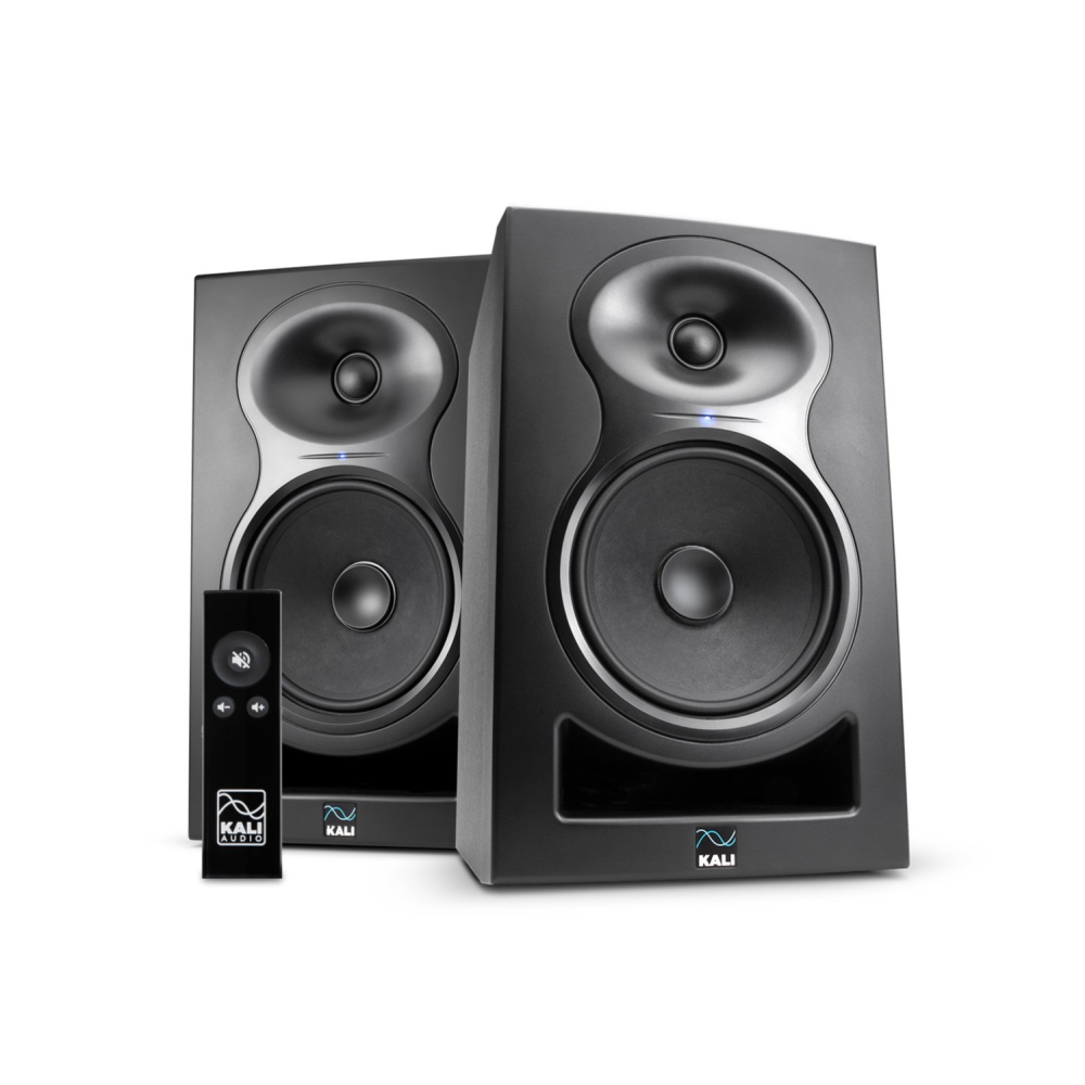 Kali Audio MM-6 active studio monitor speaker with black enclosure and front-facing controls, designed for professional audio mixing.