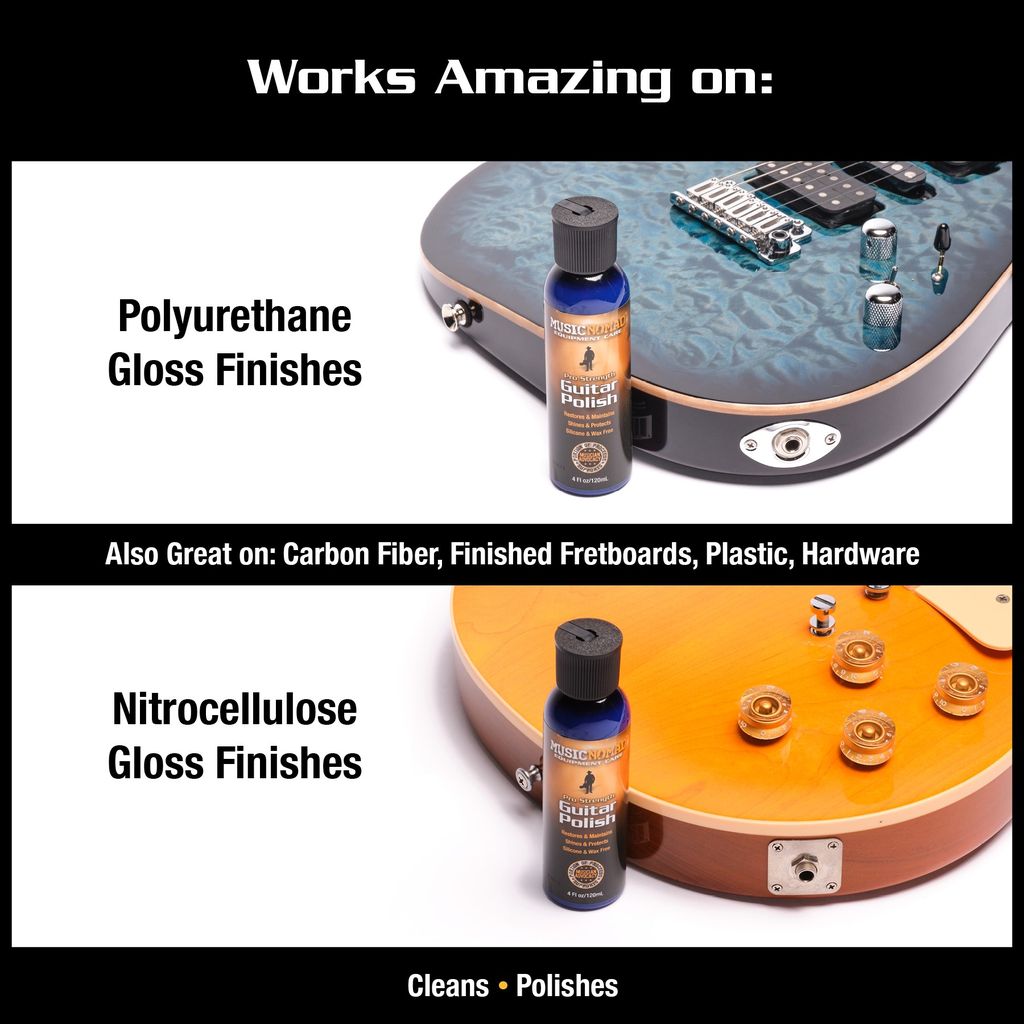 Music Nomad MN101 guitar polish bottle, a guitar accessories product, with a clean label and clear cap visible.