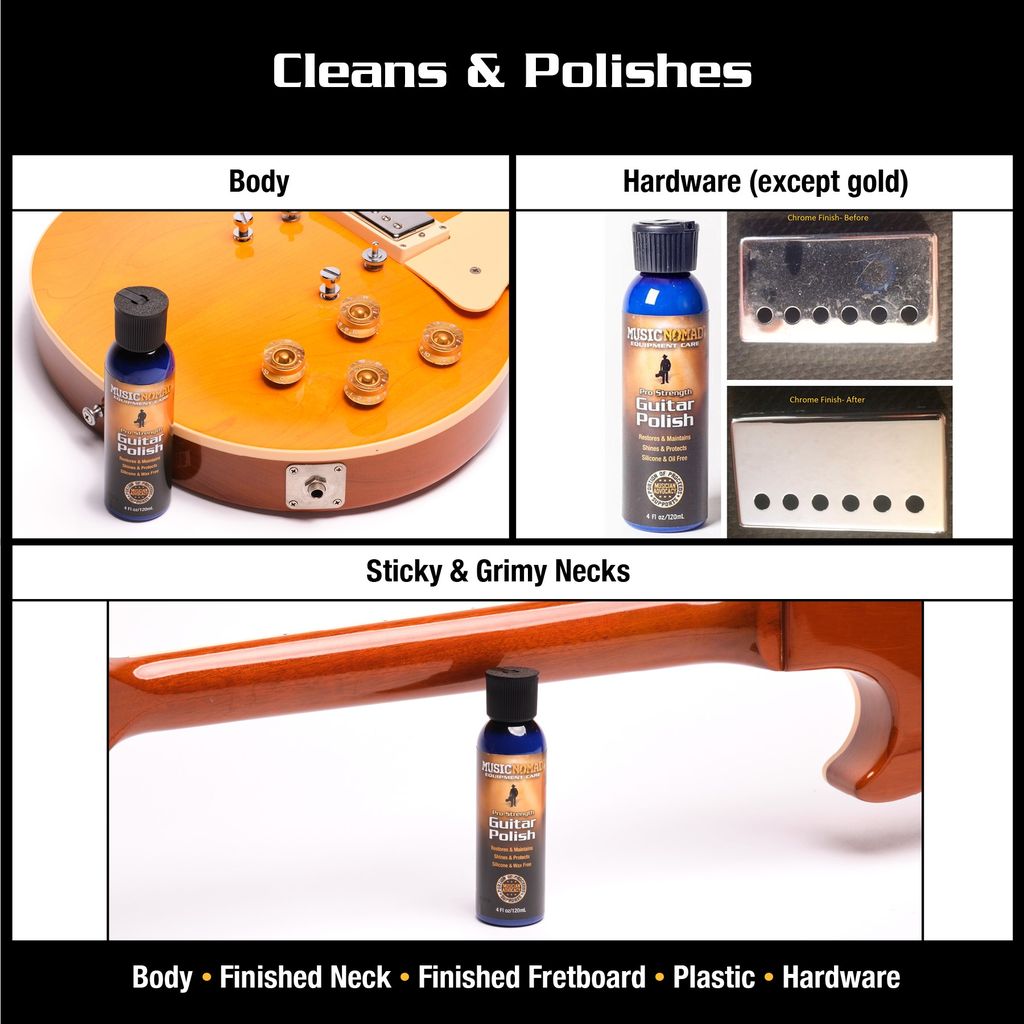 Music Nomad MN101 guitar polish in a bottle, designed for cleaning and shining acoustic and electric guitars, part of guitar accessories.