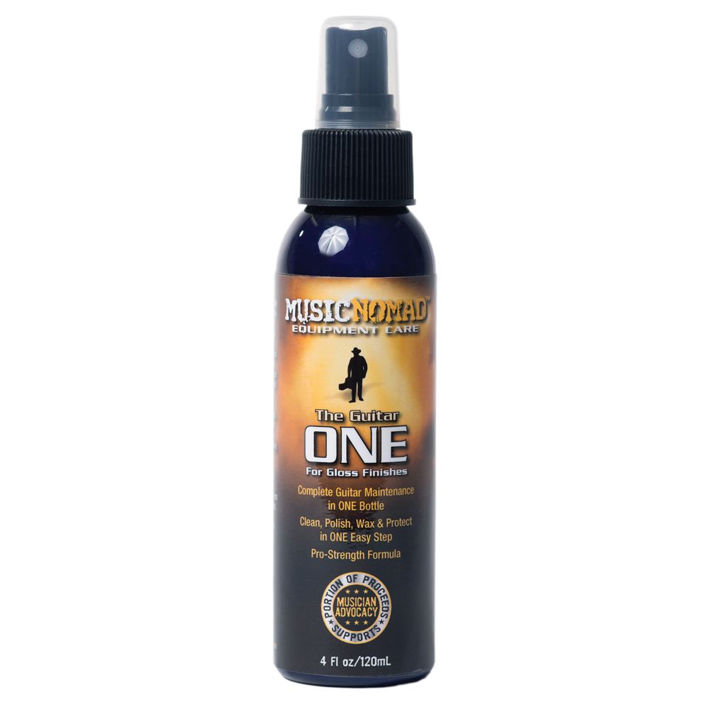 Music Nomad MN103 Guitar One Cleaner bottle showing the label and applicator tip, designed for cleaning and maintaining guitars.
