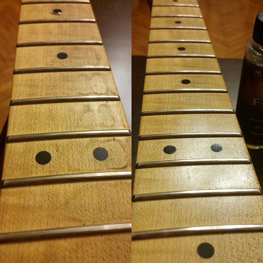 Music Nomad MN105 Fretboard F-One Oil for guitar fretboard cleaning and conditioning, with a dropper bottle and applicator in the image.